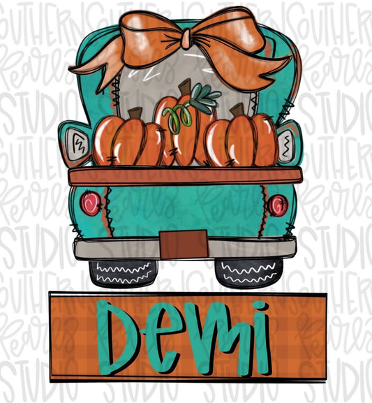 Truck full of Pumpkins with Name Patch | Sublimation Design | Digital Download | Women’s, Kids Shirt PNG