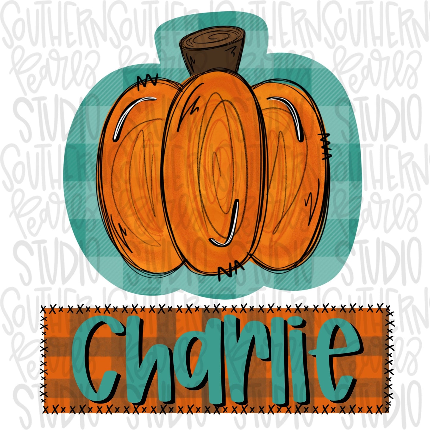 Plaid Pumpkin with Name Patch | Sublimation Design | Digital Download | Women’s, Kids Shirt PNG