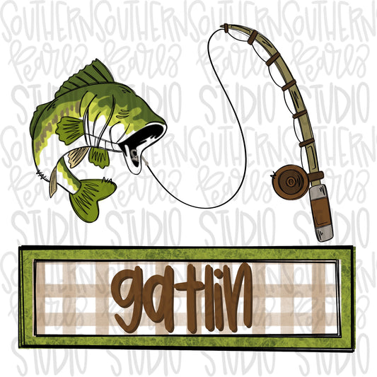 Bass Fishing name plate | Sublimation Design | Digital Download | Women’s, Kids Shirt PNG