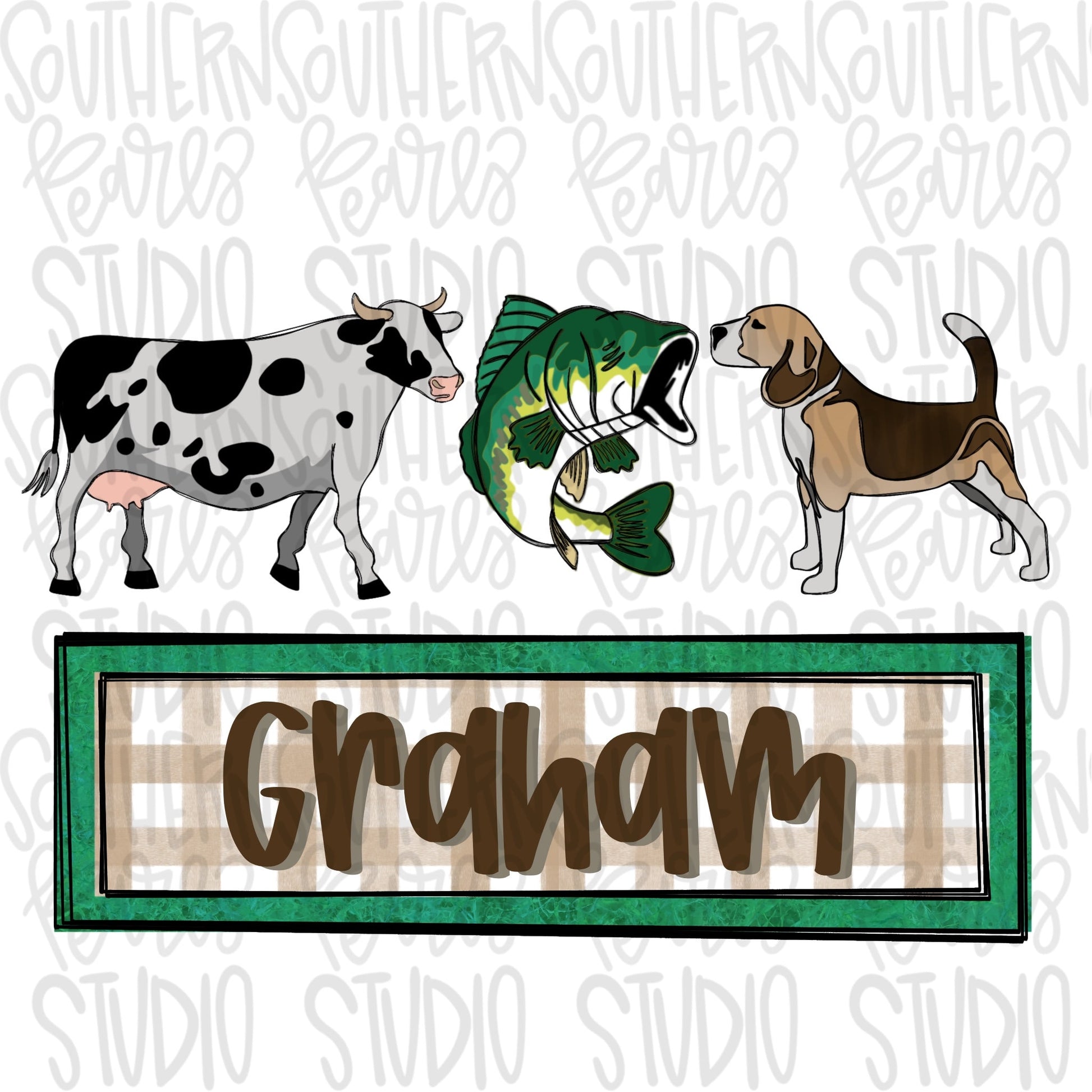 Bass, Cow and Beagle name plate | Sublimation Design | Digital Download | Women’s, Kids Shirt PNG