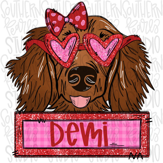 Valentine dachshund with patch Girl | Sublimation Design | Digital Download | Women’s, Kids Shirt PNG