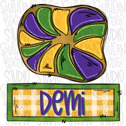 Mardi Grad king cake name patch | Sublimation Design | Digital Download | Women’s, Kids Shirt PNG