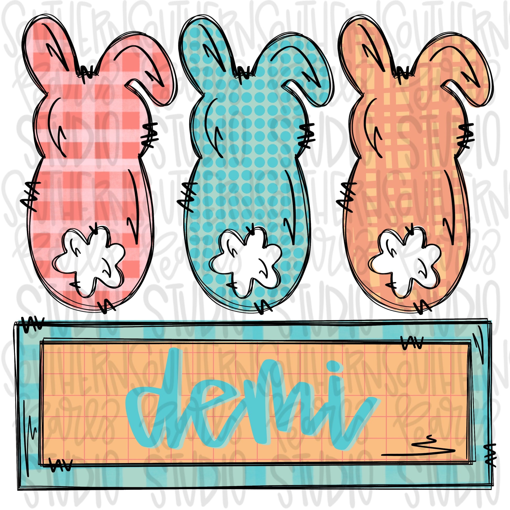 Easter Bunny trio Name Patch Girl | Sublimation Design | Digital Download | Women’s, Kids Shirt PNG