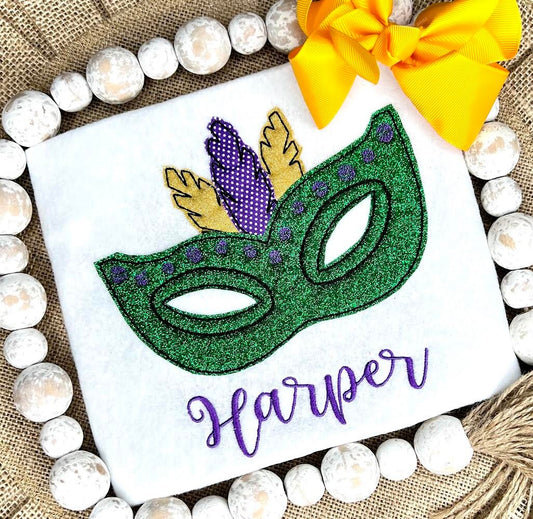 Mardi Gras Mask Applique Design | Bean Stitch | 5 sizes | 4x4 | 5x7 | 6x10 | 8x8 | 8x12