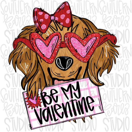 Be My Valentine Golden retriever Girl | Sublimation Design | Digital Download | Women’s, Kids Shirt PNG