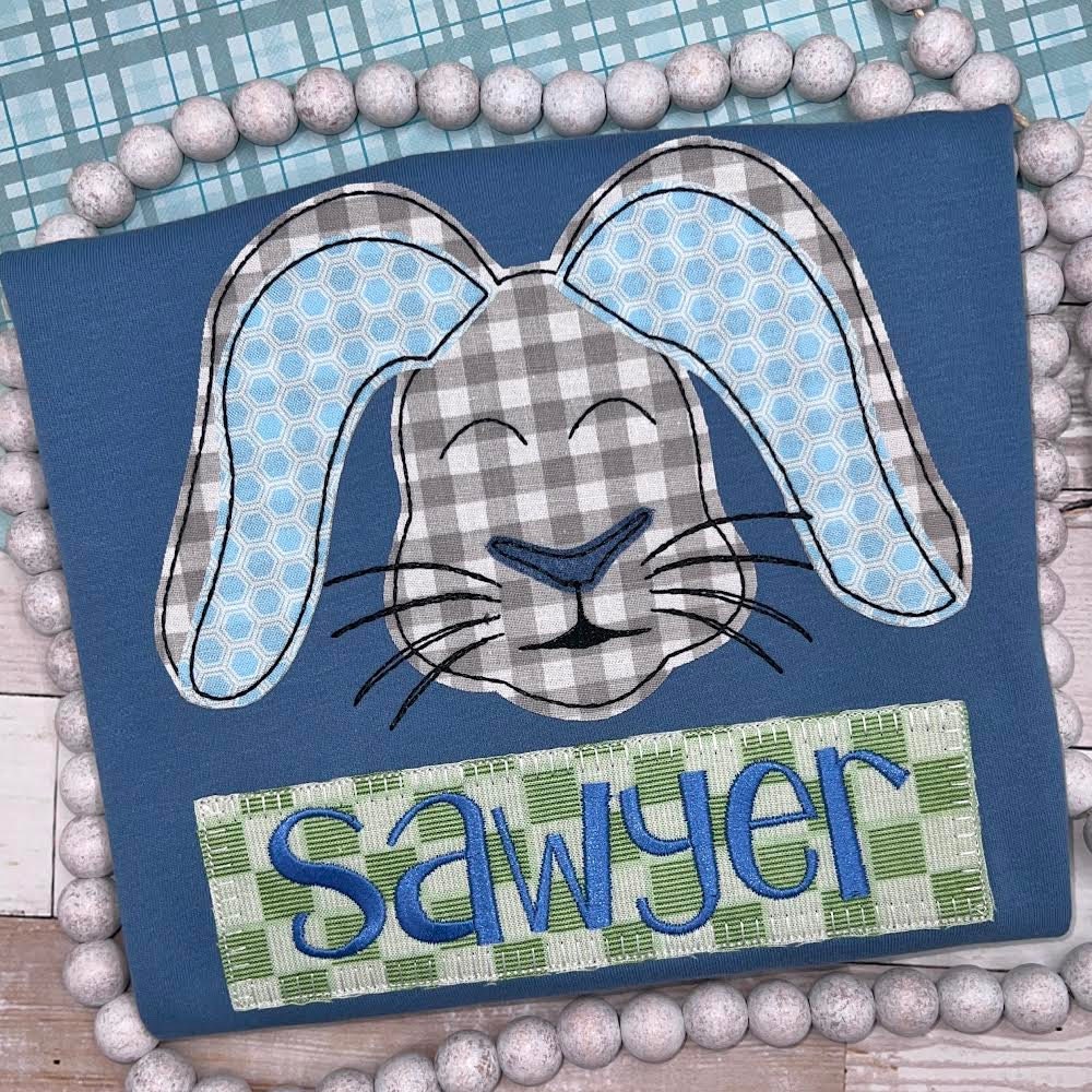 Easter bunny Boy Applique Design | Bean Stitch | 5 sizes | 4x4 | 5x7 | 6x10 | 8x8 | 8x12