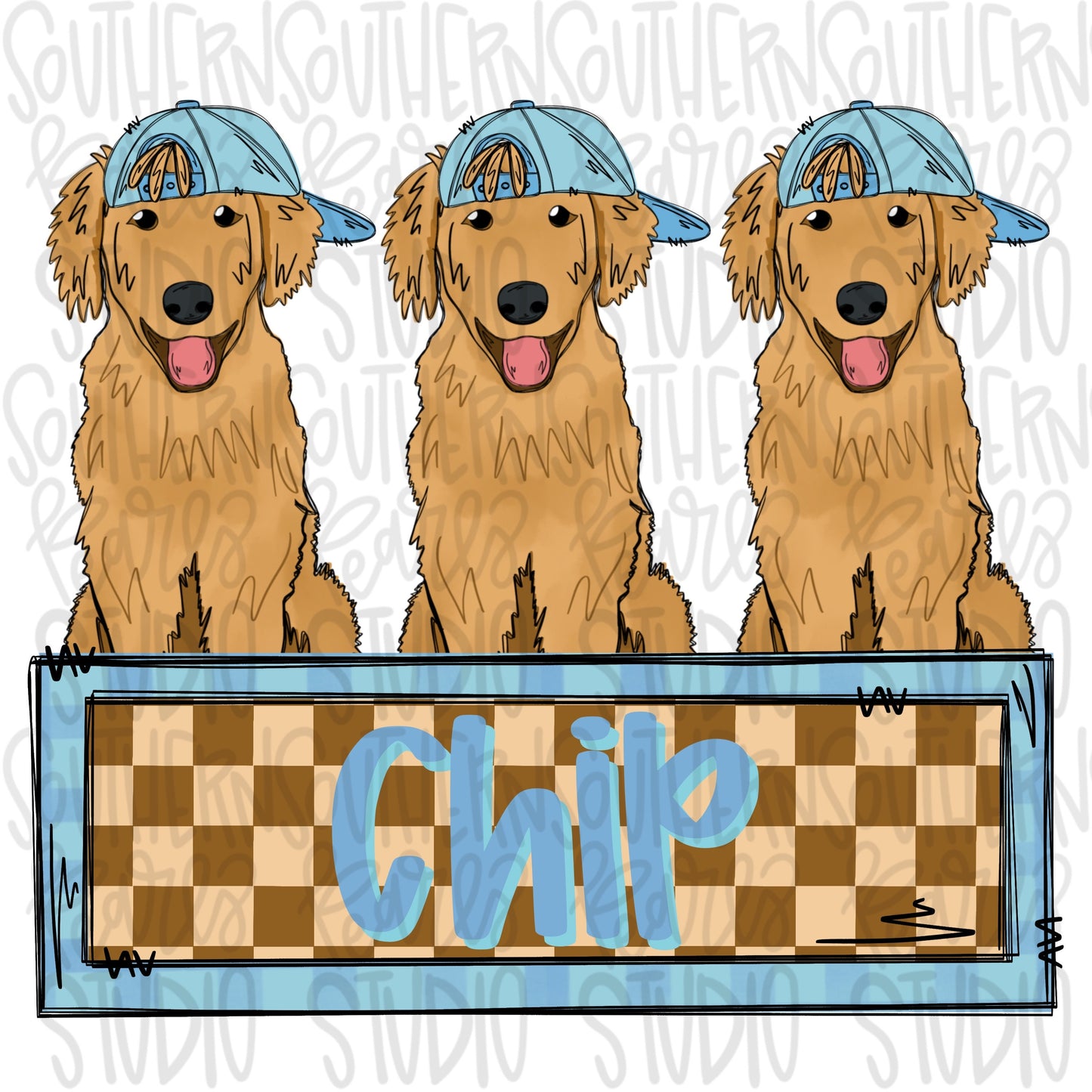 Golden retrievers trio with patch | Sublimation Design | Digital Download | Women’s, Kids Shirt PNG