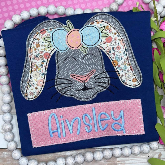 Easter bunny Girl Applique Design | Bean Stitch | 5 sizes | 4x4 | 5x7 | 6x10 | 8x8 | 8x12